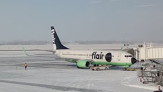 Flair Airlines F8638 YEGYYZ Pushback Starting Up and Takeoff from Edmonton [upl. by Asiole]