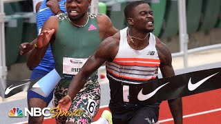 Trayvon Bromell rockets off line holds Lyles off in 100m at USATF Grand Prix Eugene  NBC Sports [upl. by Mogerly]