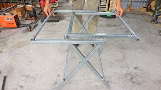 Great idea for a clever craftsmans folding table  Diy smart folding metal table [upl. by Edrahs]