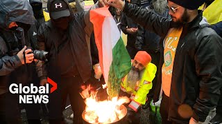 Sikh protesters burn Indian flag outside consulates in Canada over Nijjar murder [upl. by Christye]