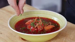 Vegetarian Borscht Recipe  Russian Beetroot Soup [upl. by Alburg]