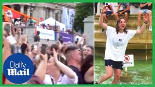 Moment England fans react to Lionesses Euro 2022 win in Trafalgar Square [upl. by Atnoek]