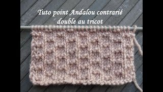 TUTO POINT ANDALOU CONTRARIE DOUBLE AU TRICOT Easy stitch knitting PUNTO ANDALOU RELIEVE DOS AGUJAS [upl. by Odnuges]