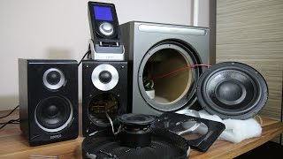 Look inside Edifier S530D 21 Speakers  How to remove sub grill [upl. by Hiamerej]