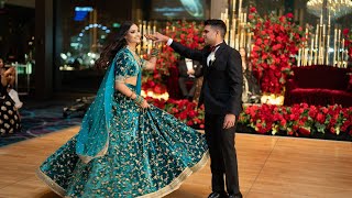 INDIAN WEDDING RECEPTION DANCE l BRIDE AND GROOM ENTRANCE l SABYASACHI BRIDE [upl. by Bik871]