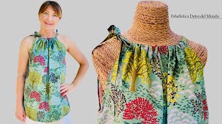 Cómo Hacer Blusa Halter Fácil Con Patrones Incluidos SML [upl. by Naillimxam]