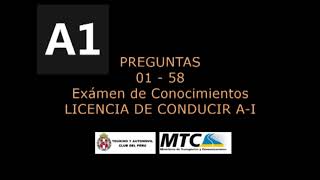 Preguntas 2024 A1 14 Examen de Conocimientos Licencia de Conducir AI TOURING MTC PERU Audio [upl. by Ahsyia]