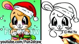 How to Draw Santa Bunny for Christmas Real Time Drawing Tutorial  Online Art Lessons  Fun2draw [upl. by Lleinnad]