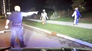 Creepy Clowns Arrest Caught On Police Dashcam [upl. by Airdnaxela]