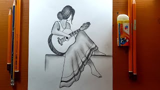 disegni con la matita  Come disegnare una ragazza con Guitar for Beginners Pencil sketch Tutorial [upl. by Llerrat371]