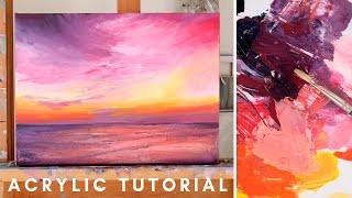 How to Paint in Acrylics  Sunset Painting Tutorial [upl. by Curcio]