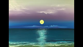 388 How to paint a moon lit beach scene You can do it [upl. by Savage]