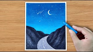 Moonlight scenery drawing with oil pastel  Tutorial shorts [upl. by Lowrance861]