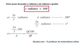 Cómo pasar de grados a radianes y de radianes a grados Ejercicios resueltos paso a paso [upl. by Mojgan992]