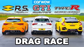 VW Golf GTI Clubsport v Civic Type R v Megane Trophy DRAG RACE [upl. by Brandtr]