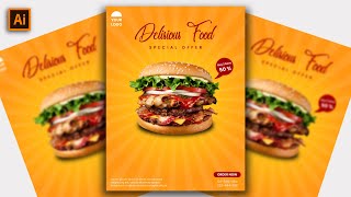 Restaurant Flyer Design  Illustrator Tutorial  Food Flyer  MAK Visuals [upl. by Annaeiluj]