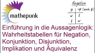 Aussagenlogik Einführung Wahrheitstabellen für Konjunktion Disjunktion Äquivalenz und Implikation [upl. by Ardnasela]