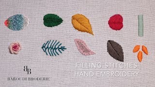 Hand Embroidery for Beginners  10 Basic filling stitches Leaves [upl. by Kaule451]