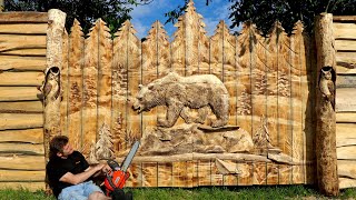 I made wooden GATES with a CHAINSAW in the country house [upl. by Attirehs250]