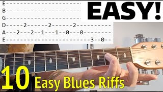 10 Easy BLUESY Blues Riffs For Beginners  Classic Riffs Guitar Lesson With Tabs [upl. by Llednav]