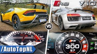 Audi R8 V10 Plus vs Lamborghini Huracan Performante  0300kmh ACCELERATION amp AUTOBAHN by AutoTopNL [upl. by Agnella]