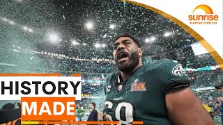 Aussie NFL star Jordan Mailata makes history  Sunrise [upl. by Attaymik349]