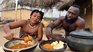 How to COOK African YAM with GARDEN EGGS \ EGG PLANT stew in the VILLAGE  African Village Life [upl. by Lynn435]