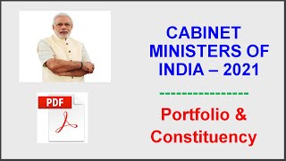 Cabinet Ministers of India 2021  Constituency and Portfolio  PDF Download for Competitive Exams [upl. by Leahcimnaes]