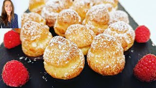 Profiteroles  Choux Pastry with Vanilla Cream Filling Windbeutel [upl. by Aynot]