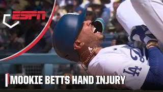 Mookie Betts exits game with hand injury after getting hit by pitch  ESPN MLB [upl. by Irret471]