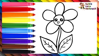 How To Draw A Flower 🌼 Drawing And Coloring A Rainbow Flower 🌈 Drawings For Kids [upl. by Wendalyn]