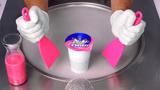 ASMR  mini OREO Ice Cream Rolls  how to make pink Oreo Ice Cream with Strawberry amp Cookie Flavor [upl. by Ayouqes399]