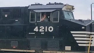 Very Friendly NS Crew Leaving Elkhart IN yard Heading East with Mixed Freight 7524 [upl. by Schofield]