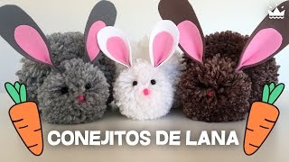 Cómo hacer peluches Conejitos con pompones de lana  Bunnies made with wool pompoms [upl. by Elyc845]