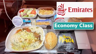 Emirates Airline IN FLIGHT FOOD in Economy Class  Houston to Dubai [upl. by Assirod]