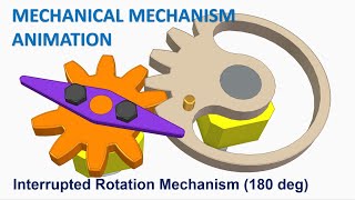 Interrupted Rotation 180 deg Mechanism By ToothUncompleted Gear  Mechanical Mechanism Animation [upl. by Roze]