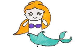 How to draw Ariel The Little Mermaid step by step easy  Easy Mermaid draw for kids [upl. by Anwahs]