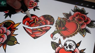 5 Easy Heart and Roses Designs  How to Draw a Tattoo Design [upl. by Harlin697]