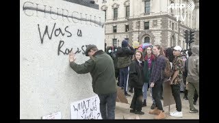 London Man disrupts Black Lives Matter demo kicks away protest signs at Churchill statue [upl. by Anehsak]