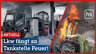 Lkw brennt an Tankstelle aus Fahrer verhindert Schlimmeres  hessenschau [upl. by Sanoj]