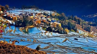 Incredible aerial view of the terraced rice fields in Yuanyang southwest Chinas Yunnan [upl. by Egduj]