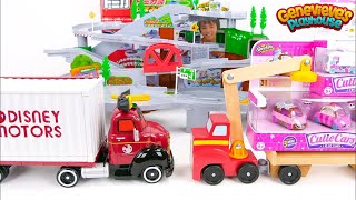 Disney Motors and Shopkins Cars play on our Giant Tomica Tracks [upl. by Radford]