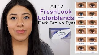 All 12 Freshlook Colorblends Contacts on Dark Brown Eyes  Lensme PROMO CODE  MIMI [upl. by Etnelav]