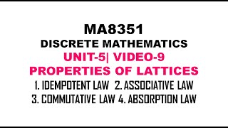 ASSOCIATIVE LAW ABSORPTION LAW OF LATTICES DISCRETE MATHEAMTICS UNIT5 VIDEO9 [upl. by North420]