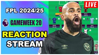 FPL Gameweek 20 REACTION STREAM  Live QampA  Fantasy Premier League Tips 202425 [upl. by Kiki783]