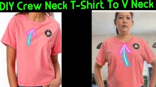 How To Make A V Neck From A Crew Neck TShirtHow To RestyleResize TShirt Into A Cute Youthful Top [upl. by Netram646]