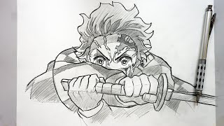 How to Draw TANJIRO KAMADO Hinokami Kagura Easy Sketch  Demon Slayer [upl. by Anailli511]