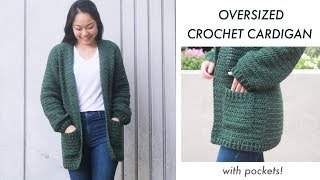 Oversized Pocket Crochet Cardigan  How to crochet a cardigan tutorial  for the frills [upl. by Gayle884]