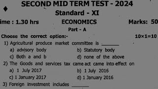 11th economics second midterm exam original question paper 2024 [upl. by Akitan]