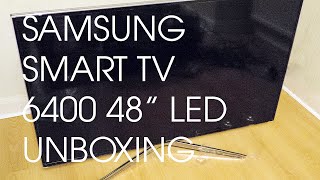 SAMSUNG 6400 SERIES SMART 48quot LED TV UNBOXING AND STAND SET UP [upl. by Thor]